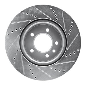 Land Rover LR3 Brake Rotor (1) - Front Left - R1 Concepts - Drilled & Slotted - Silver - `05-`07